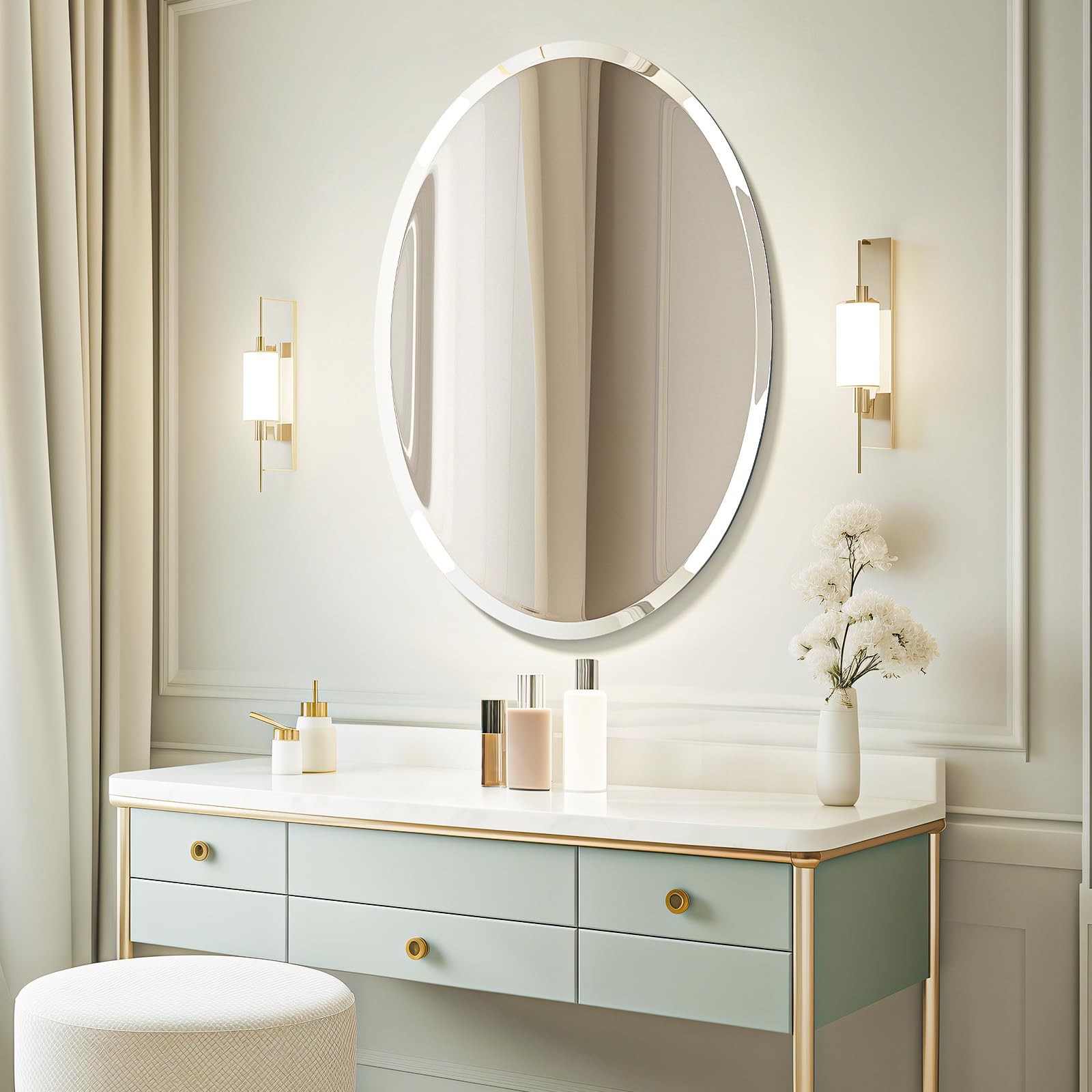 USHOWER 24x36Inch Oval Wall Mirror Bathroom Vanity Mirror Frameless Beveled Edge