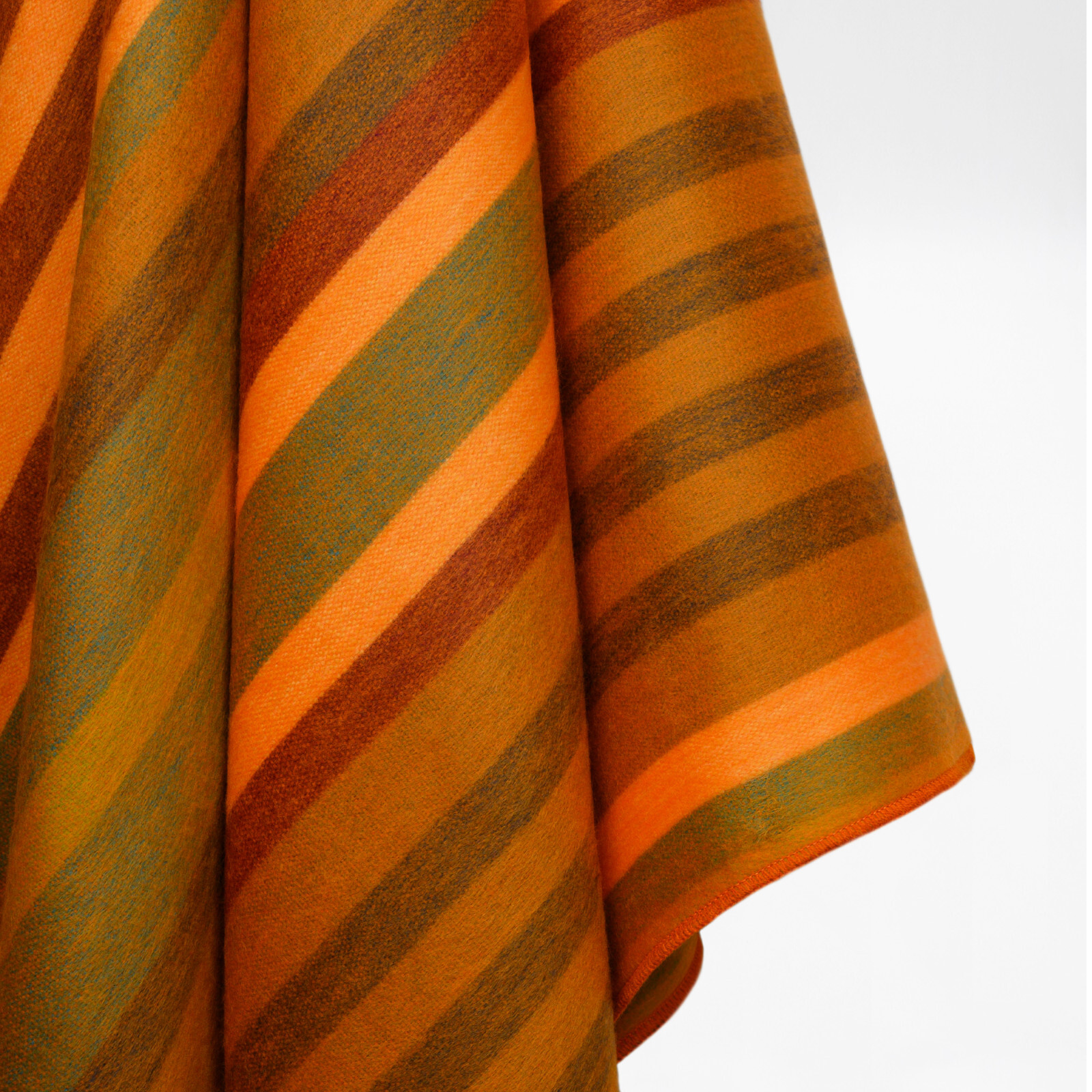 COZY STRIPED ALPACA WOOL BLANKET 96″ x 68″ – AQUATIC STRIPES IN ORANGE & GREEN