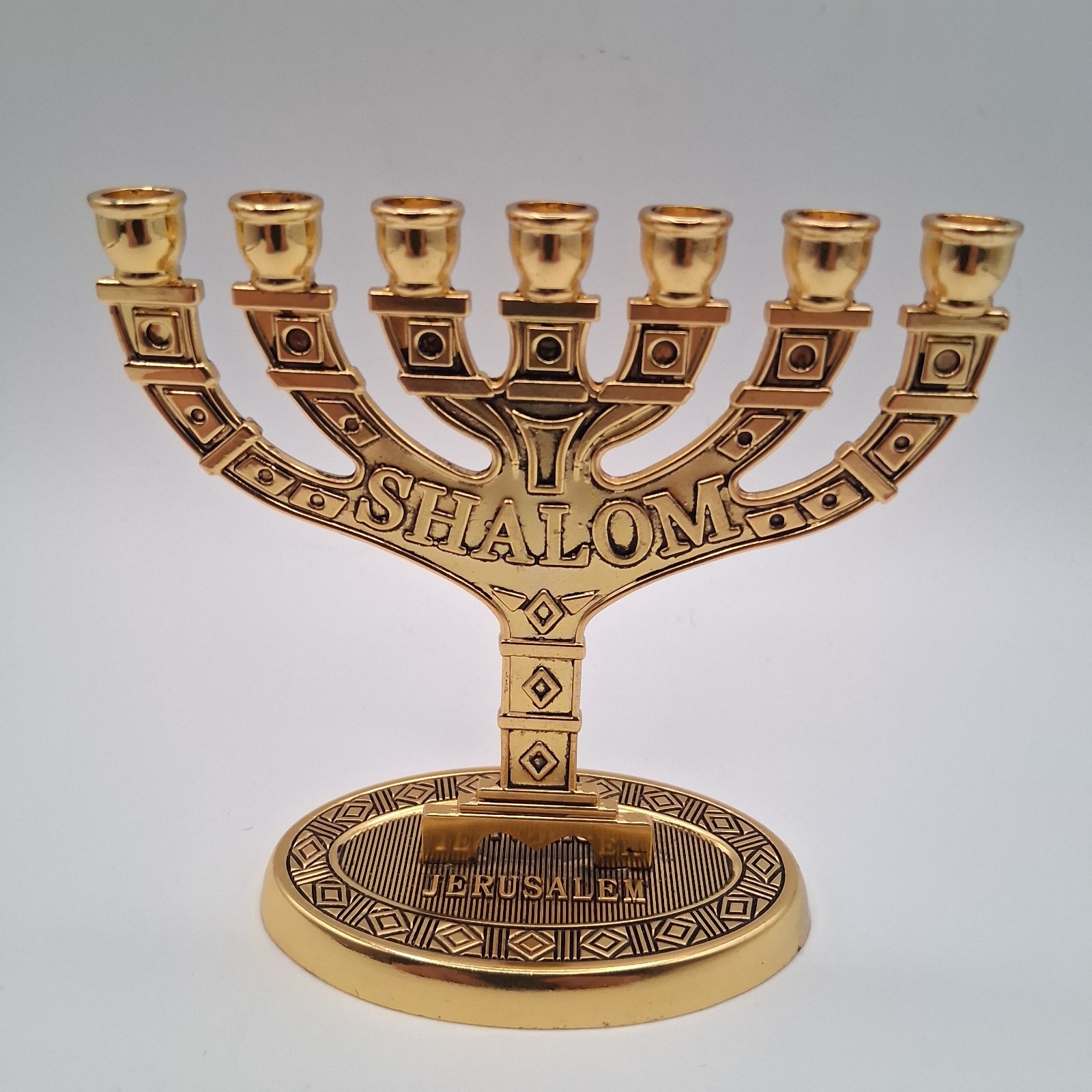 Vintage Karshi Jerusalem 4″ Menorah 7 Branch Shalom Israel Judaica Holy Land