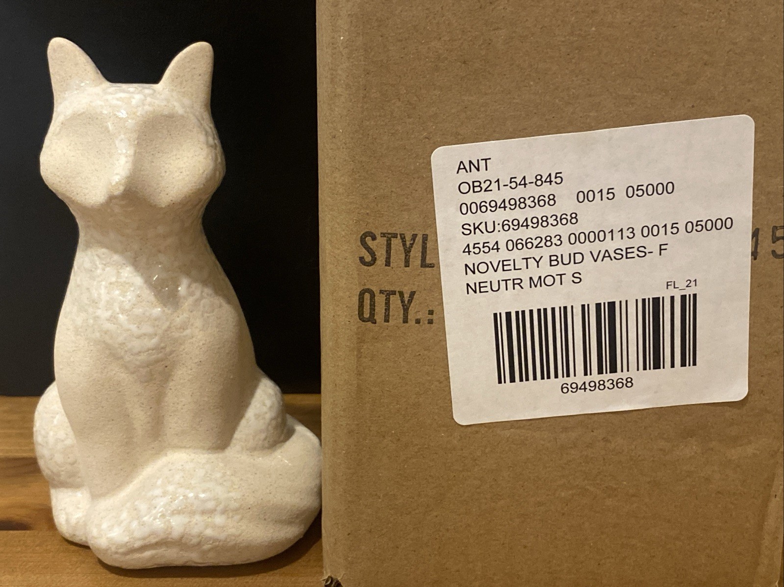 Anthropologie Woodland Bud Vase Fox Whimsical Stoneware 6” Tall New in Box