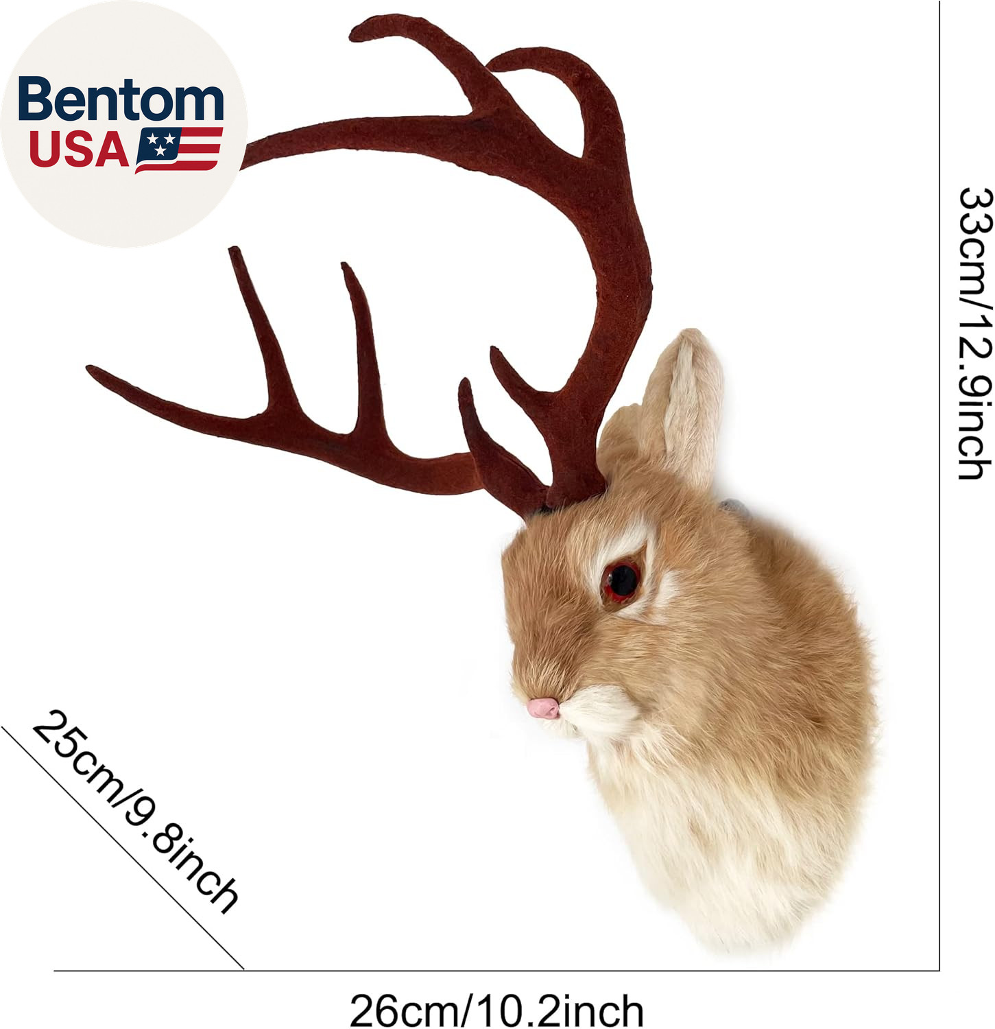 Realistic Jackalope Head Wall Mount with Artificial Horns Yellow for Home or Off