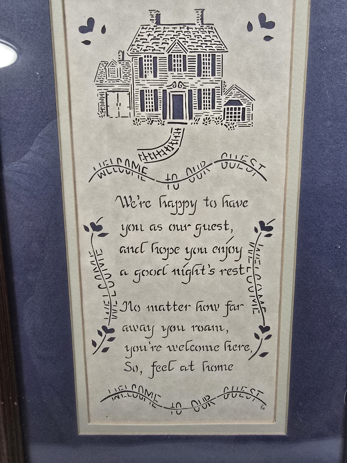 Vintage 1990’s Blue Welcome Poem Sign Guest Grandma Granny Cottage Core Blue
