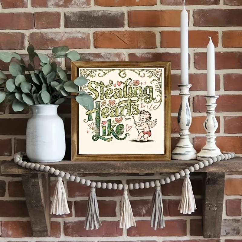 Stealing Hearts Like Cupid Wooden Plaque Valentine’s Romantic Shabby Chic Decor