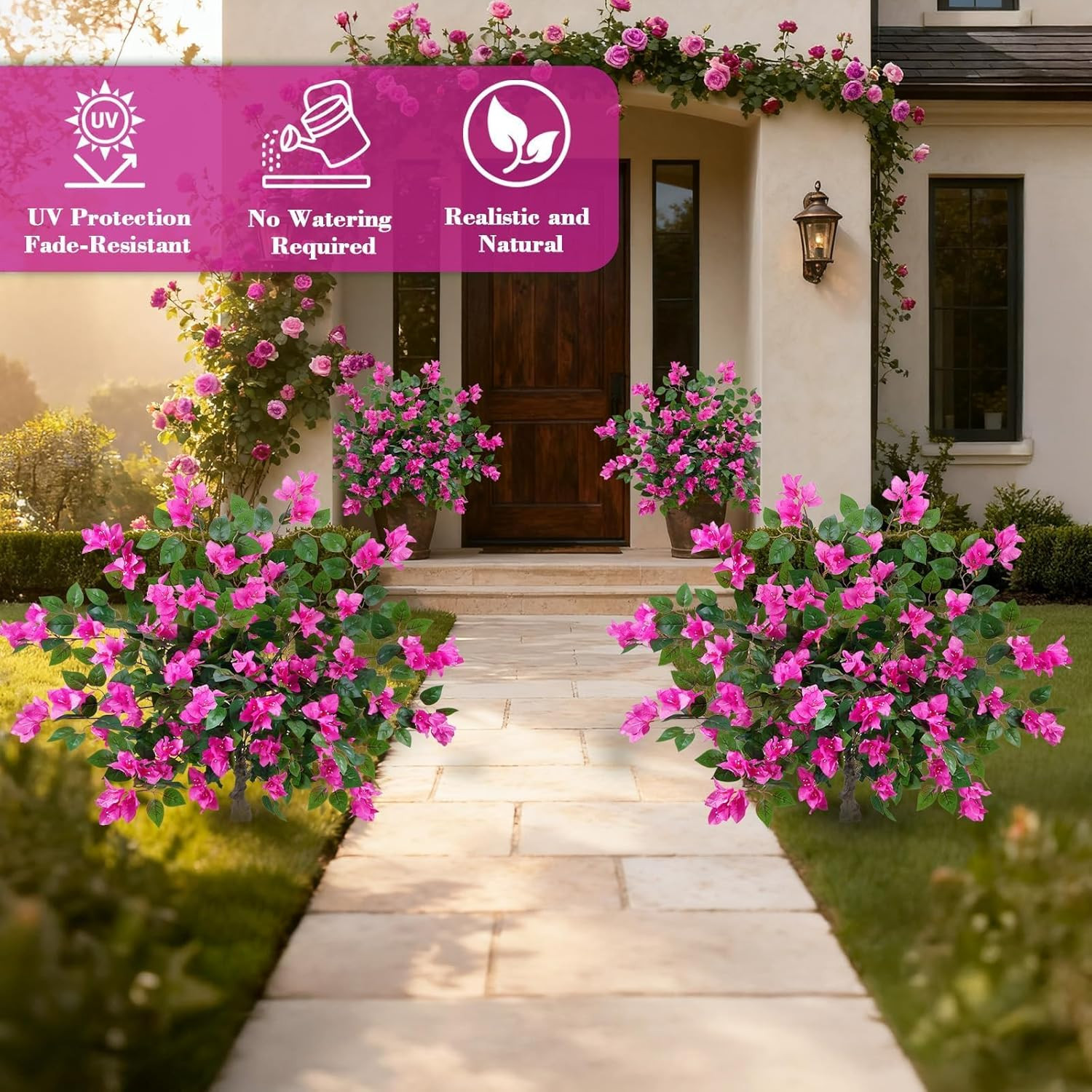 2 Pack 37.4″ Bougainvillea Artificial Trees Outdoors Fake Bougainvillea Silk Flo