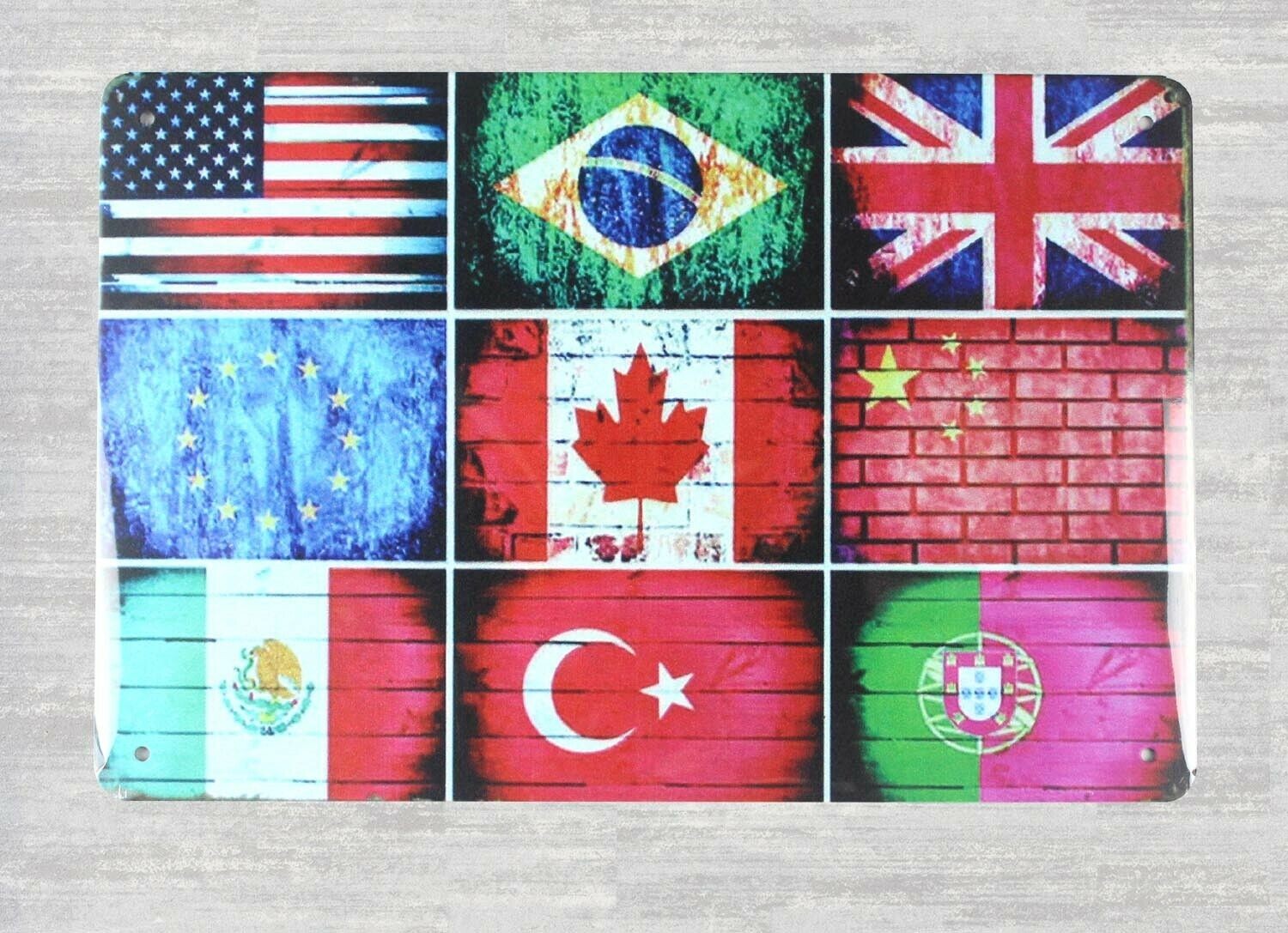 indoor outdoor wall art Canada America Uk national flag tin metal sign