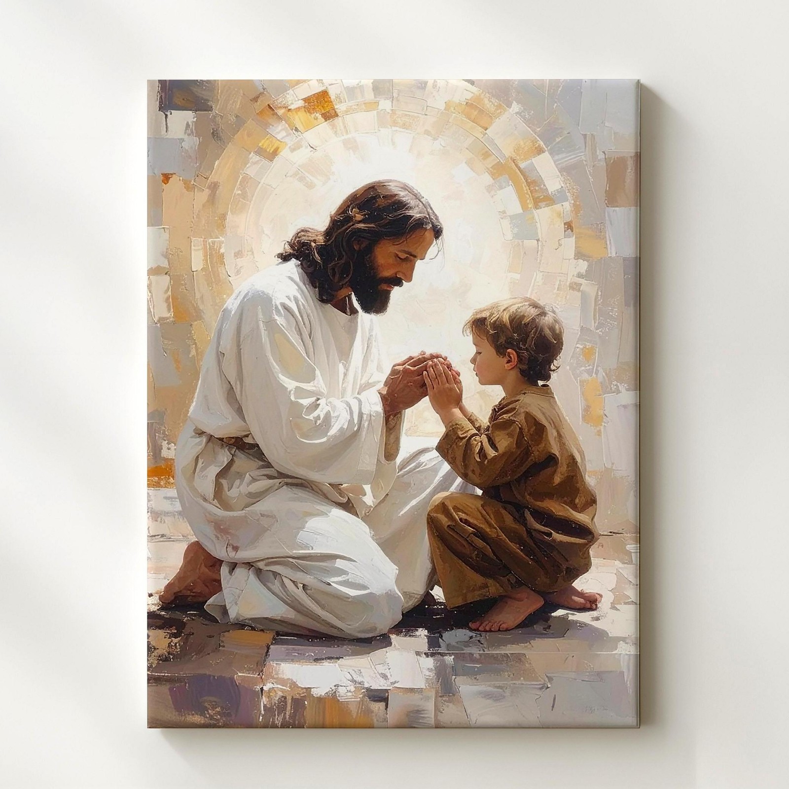 Wall Art Jesus And Child In Prayer Canvas Serene Christian Of Humility And