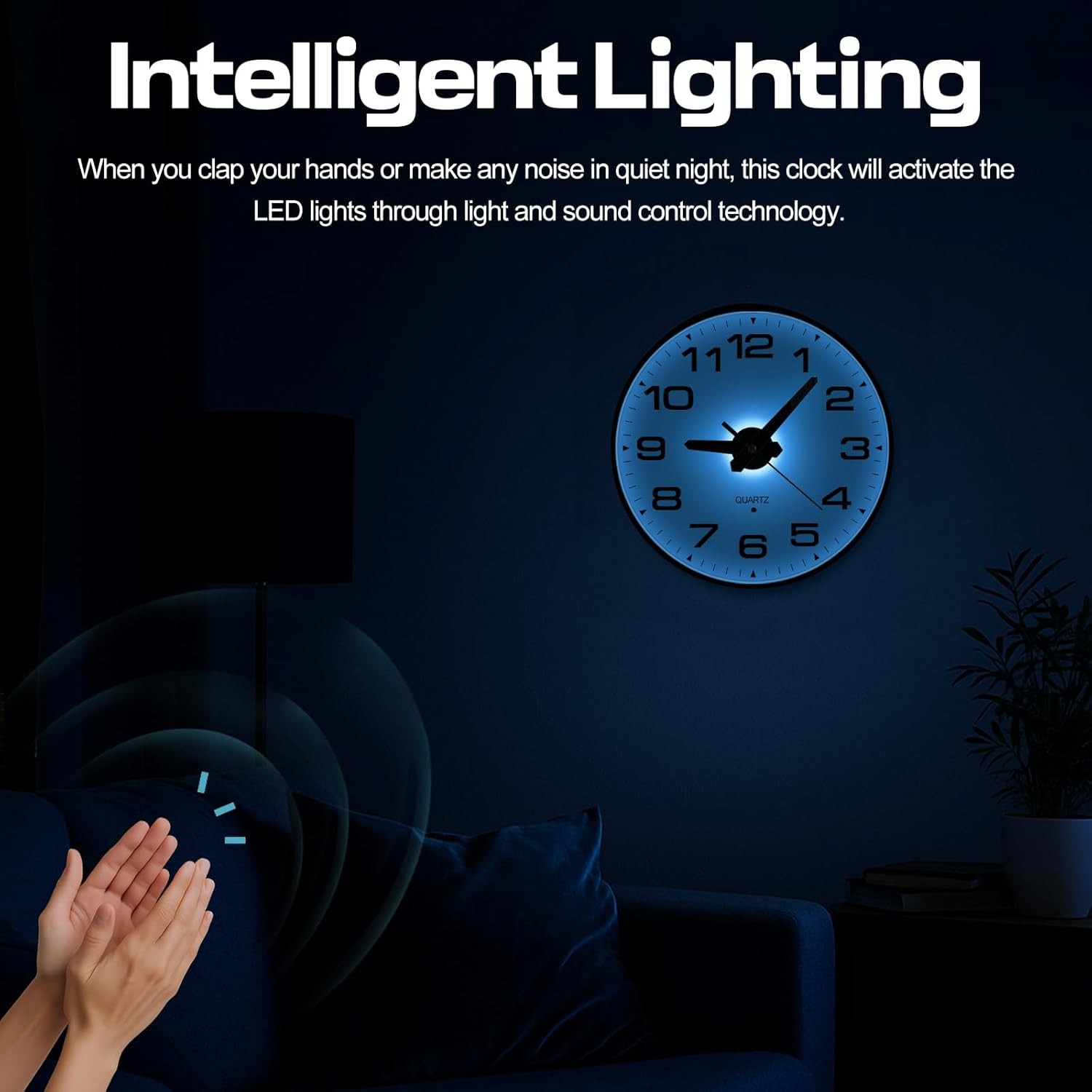 Night Light Wall Clocks Battery Operated, 8 Inch Silent Wall Clock for Bedroom N