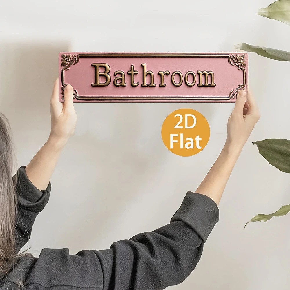 Bathroom Metal Signs Cute Wall Decor for Door Waterproof Home Office Shop 4×16in
