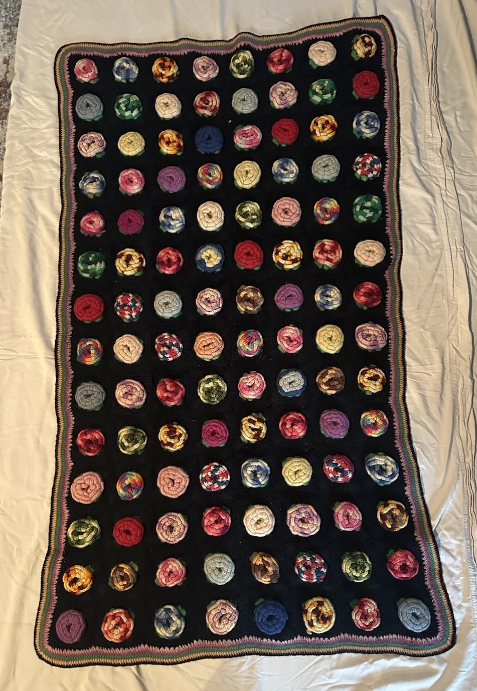 Vintage Granny Square Afghan Crochet Throw Blanket 52in Long 29 In Wide