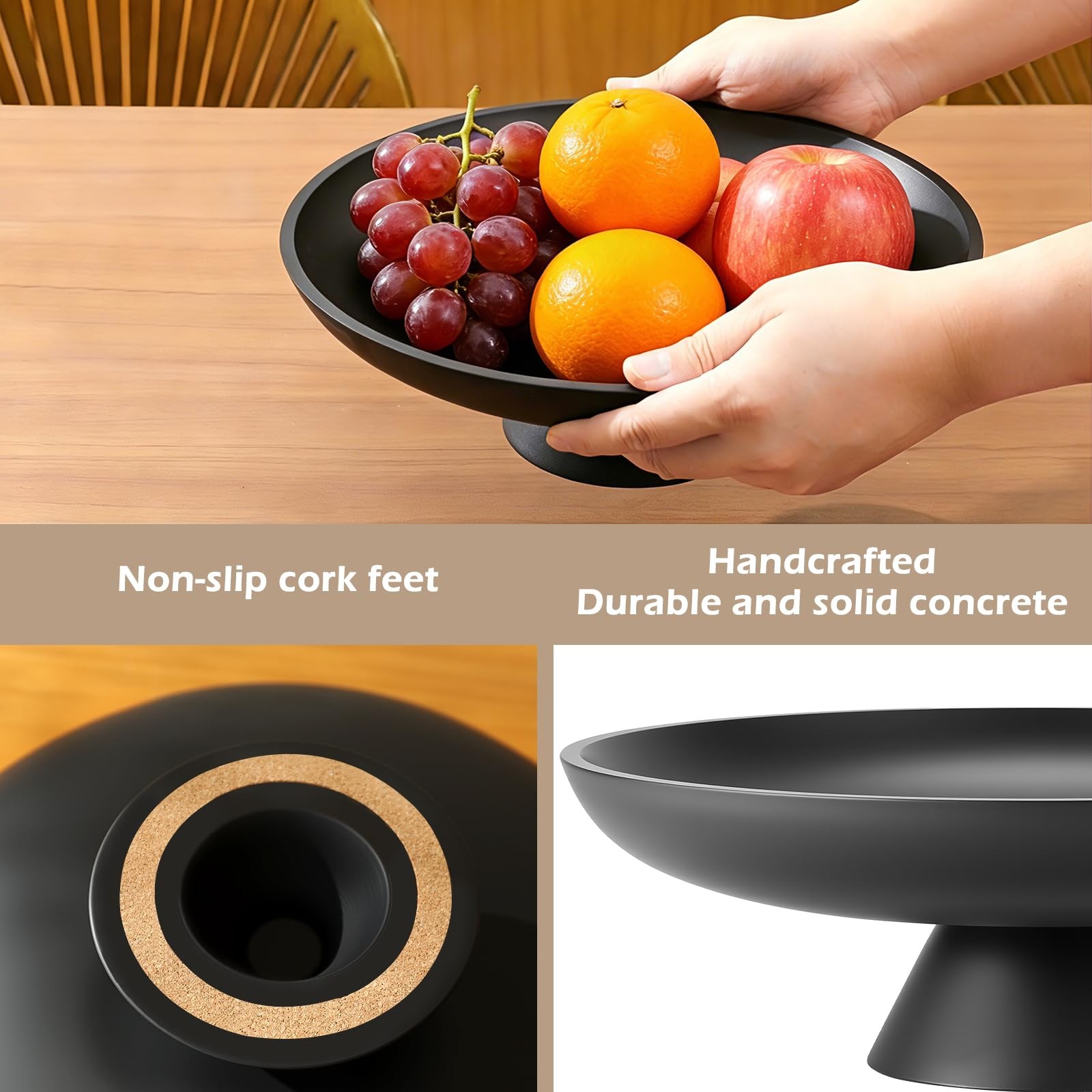 Large Fruit Bowl for Kitchen Counter, Concrete Decorative Bowls for Home Deco…