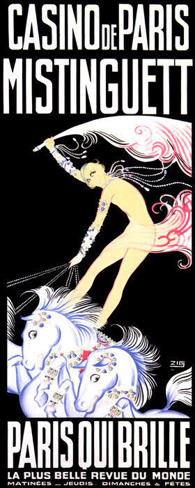 FRENCH CASINO DE PARIS MISTINGUETT SHOW GIRL ON HORSE VINTAGE POSTER REPRO