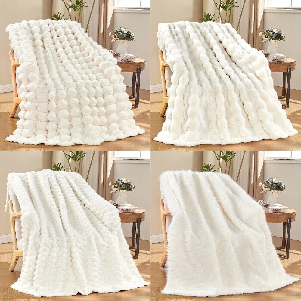 Textured Faux Fur Throw Blanket Luxurious Soft Reversible Micromink Blanket
