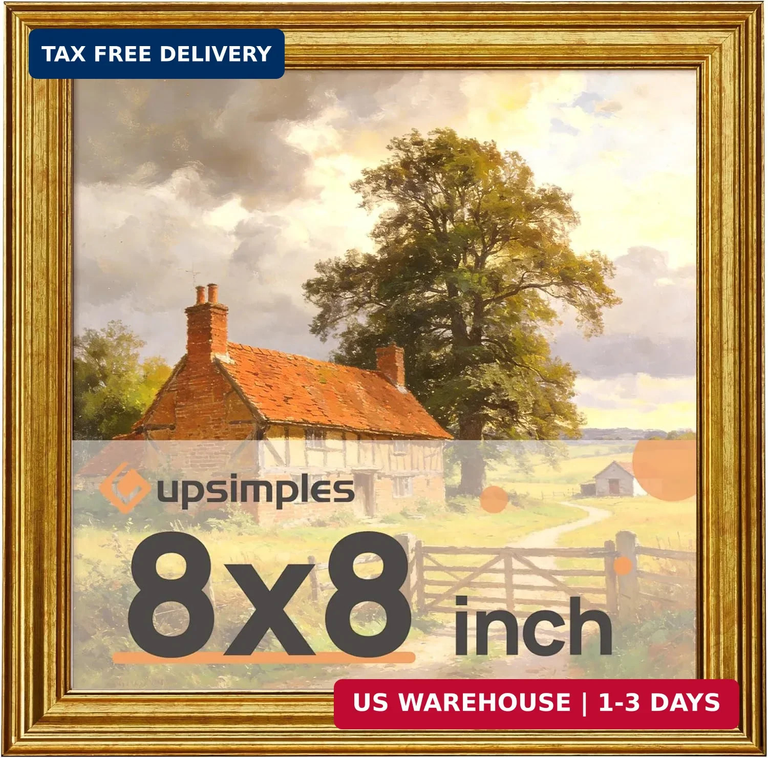 upsimples Vintage 8×8 Picture Frames, Antique Gold Frames Display 4×4 with Mat o