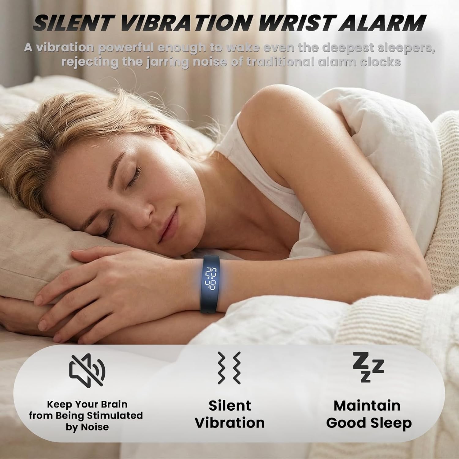Vibrating Alarm Wristband Heavy Sleepers Adults Wrist Band Shock Clock Watch