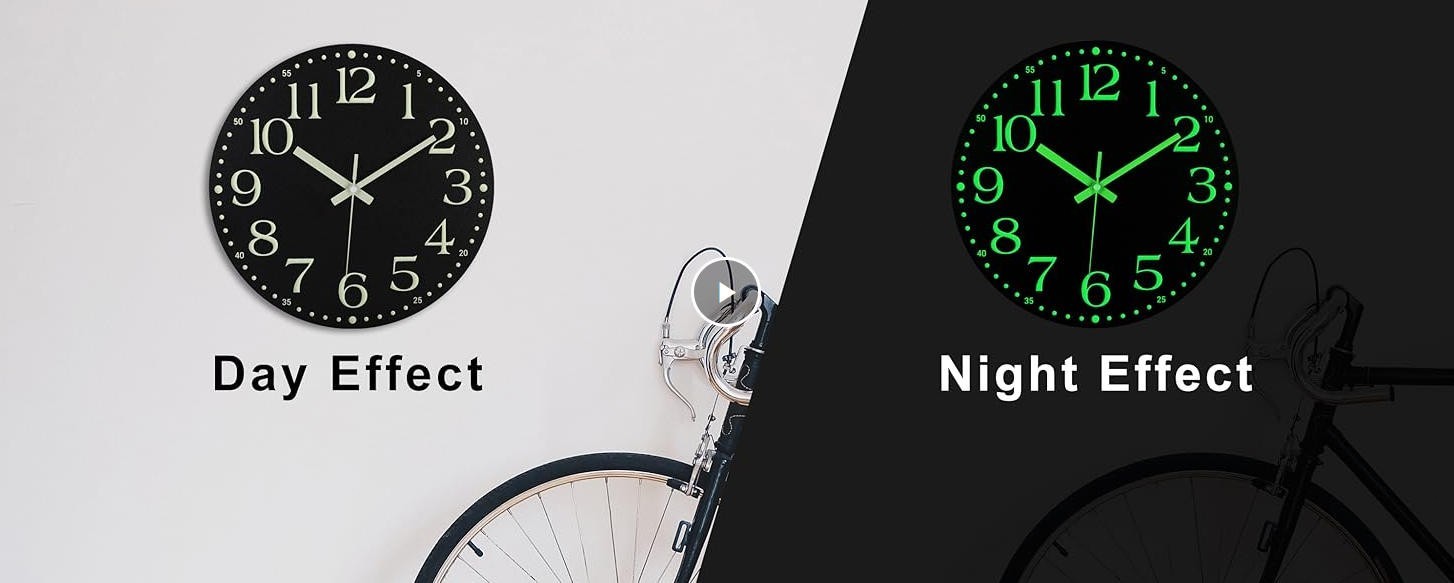 12” Wall Clock Large Luminous Quartz Night Light Glow In The Dark Silent Home