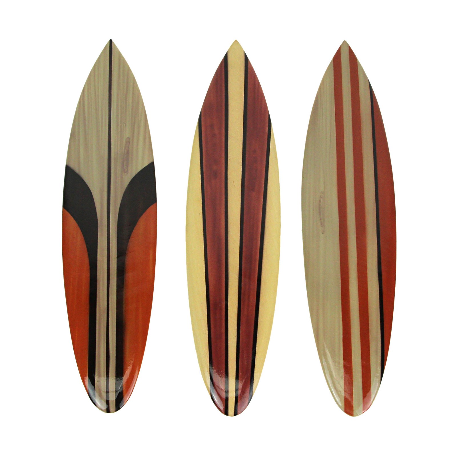 16 In Hand Carved Painted Wooden Surfboard Wall Hanging Decor Beach Art Set of 3