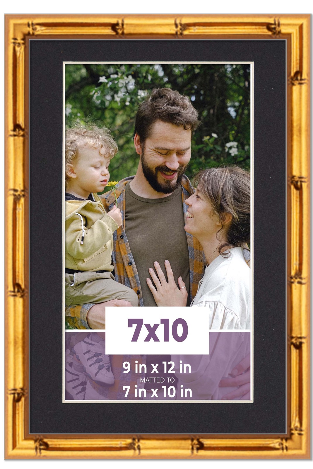 7×10 Frame Gold Bamboo With Black Picture Mat For 7×10 Photo – Gold Bamboo 9×12
