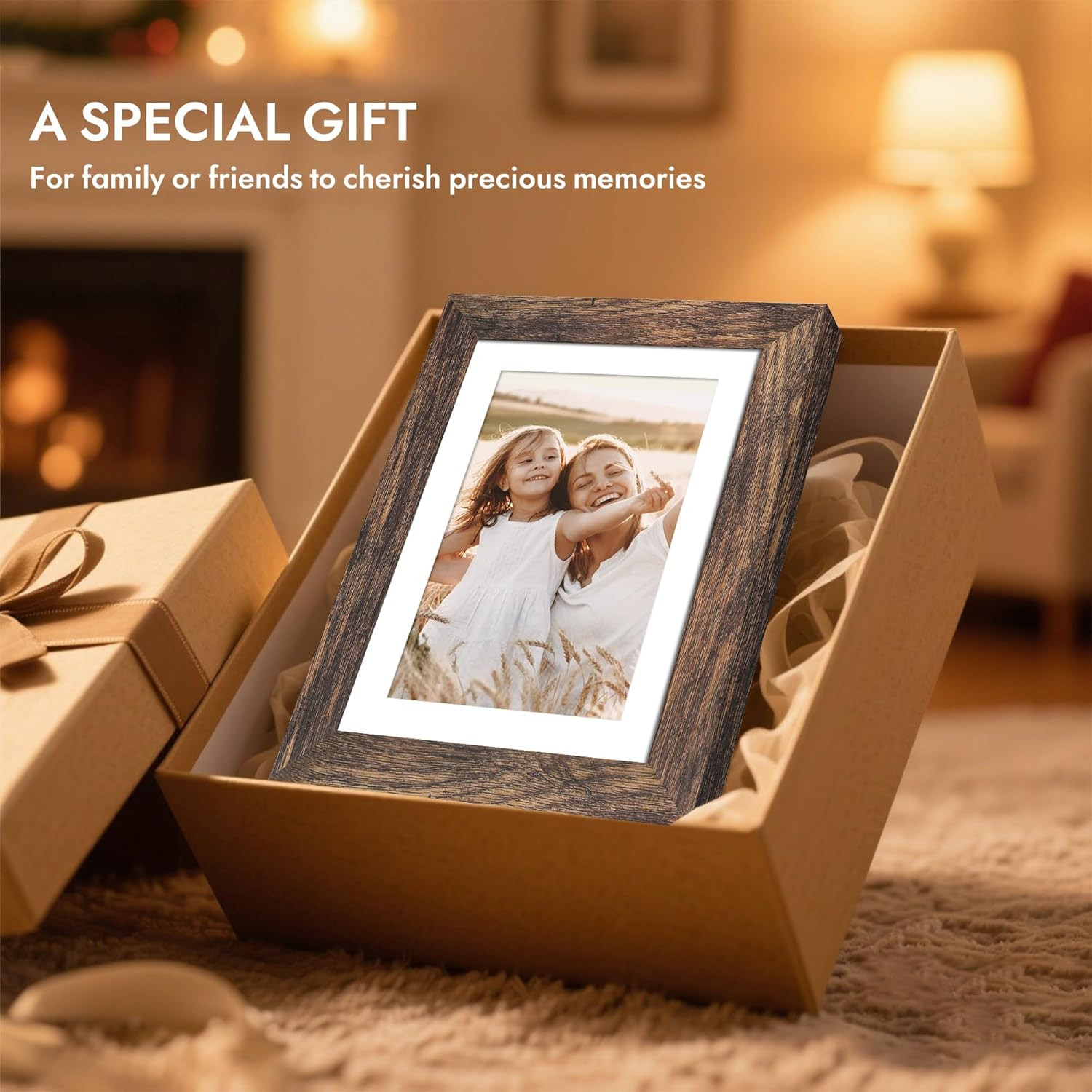 8×8 Picture Frame with Glass, Display Pictures 6×6 with Mat 8X8 in Rustic Brown