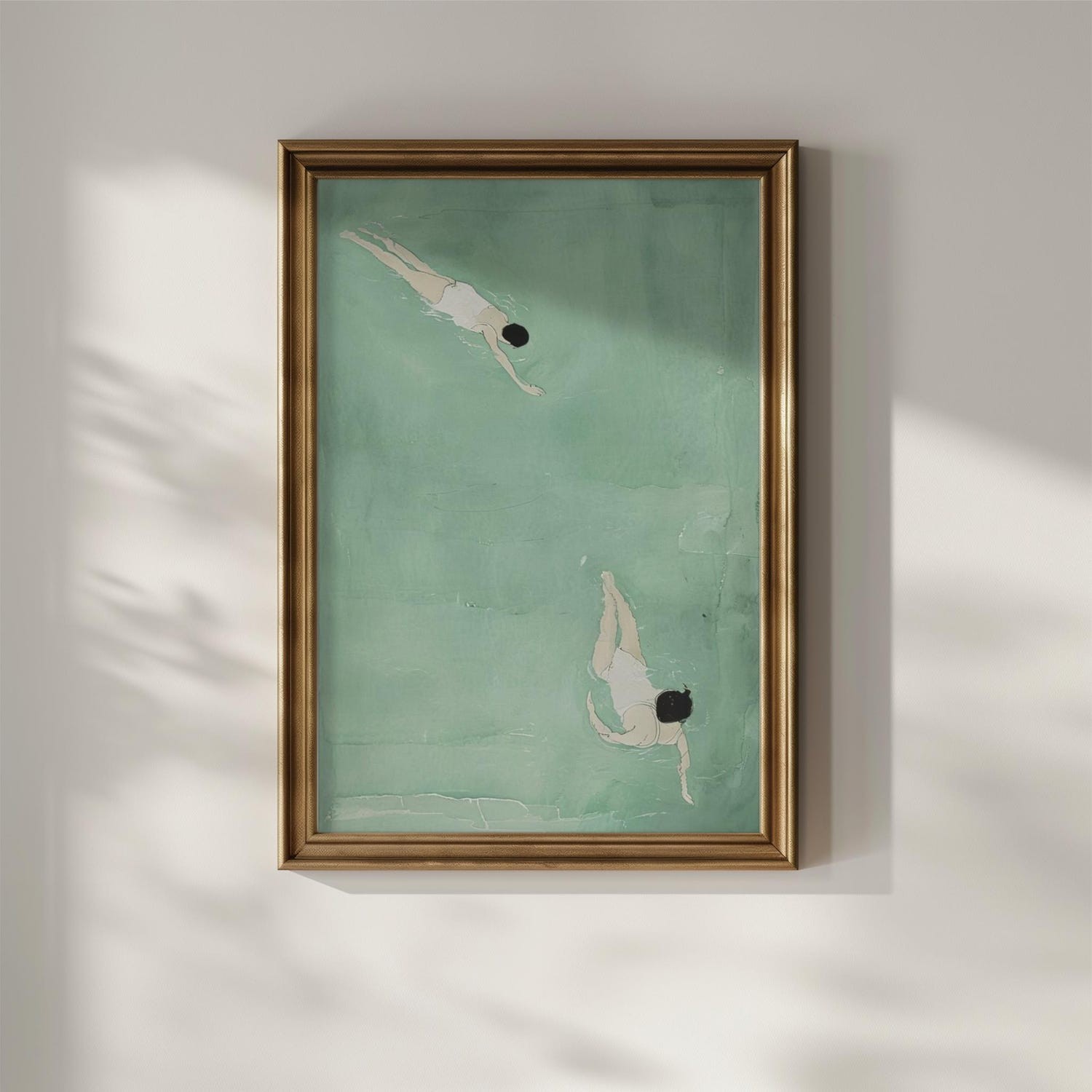 Japandi Swimmer Print Sage Green Poster Minimalist Wabi Sabi Wall Art Decor