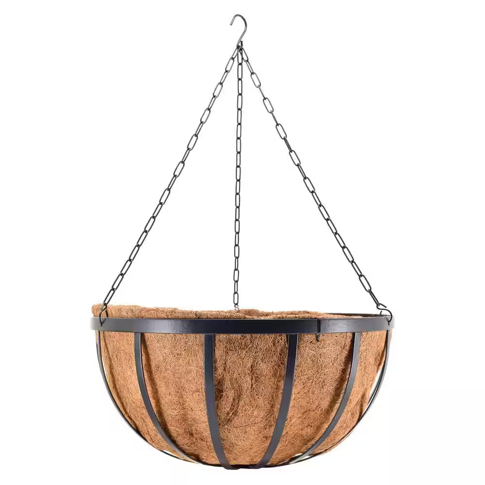 Solstice 20 In. Black Metal Coconut Hanging Basket
