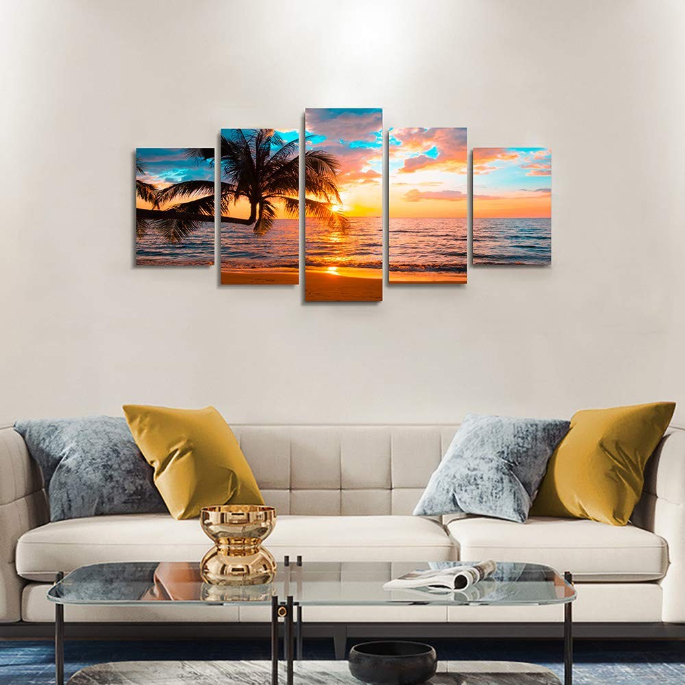 EPHANY Abstract beach canvas wall art Landscape Art – 5 Pieces Canvas Wall Art,