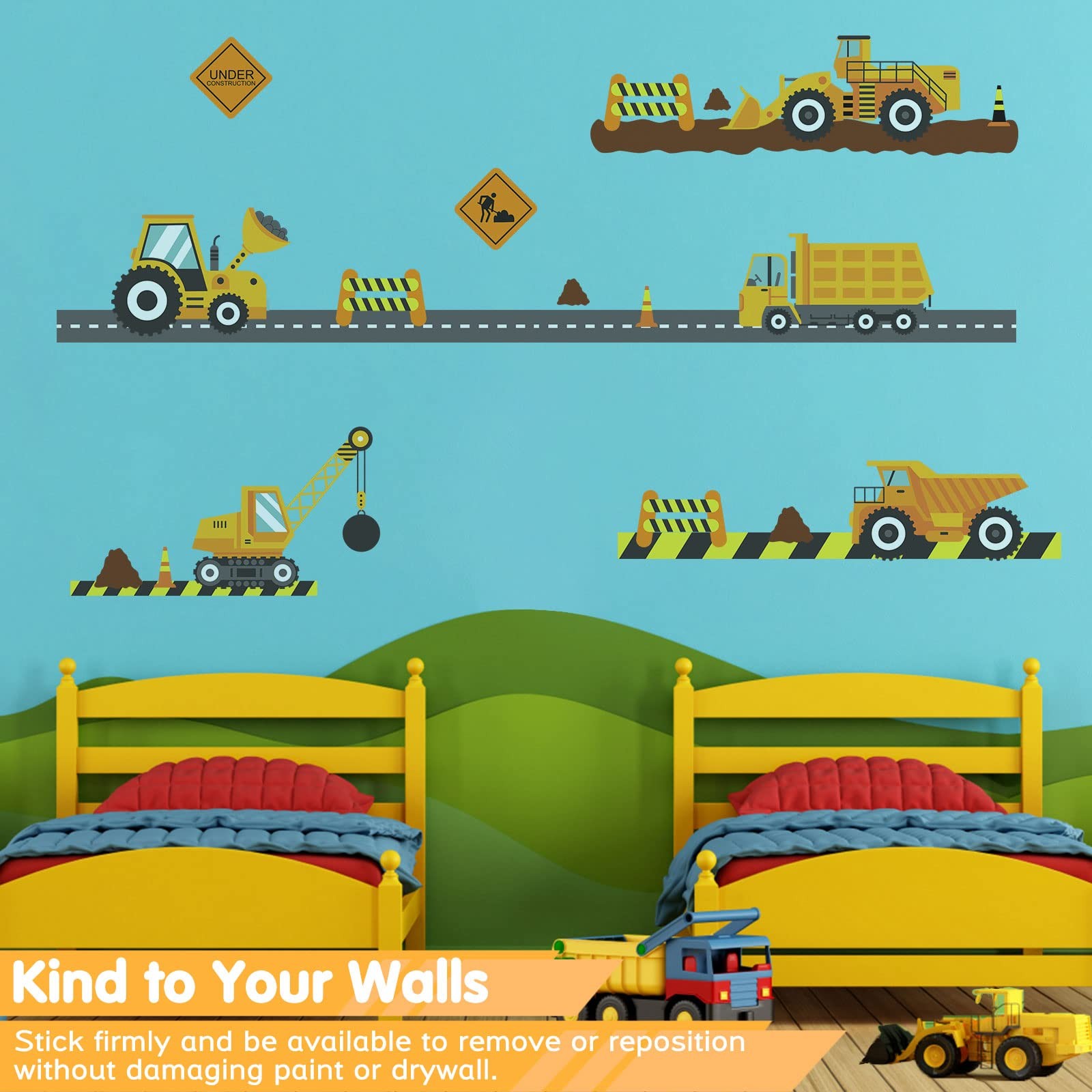 City Construction Vehicles Wall Decals Peel and Stick, Engineering Vehicles T…