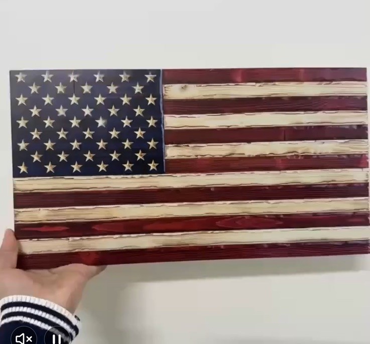 American Flag Wall Hanger Rustic Wood Look 2D Distressed Patriotic Farmhouse