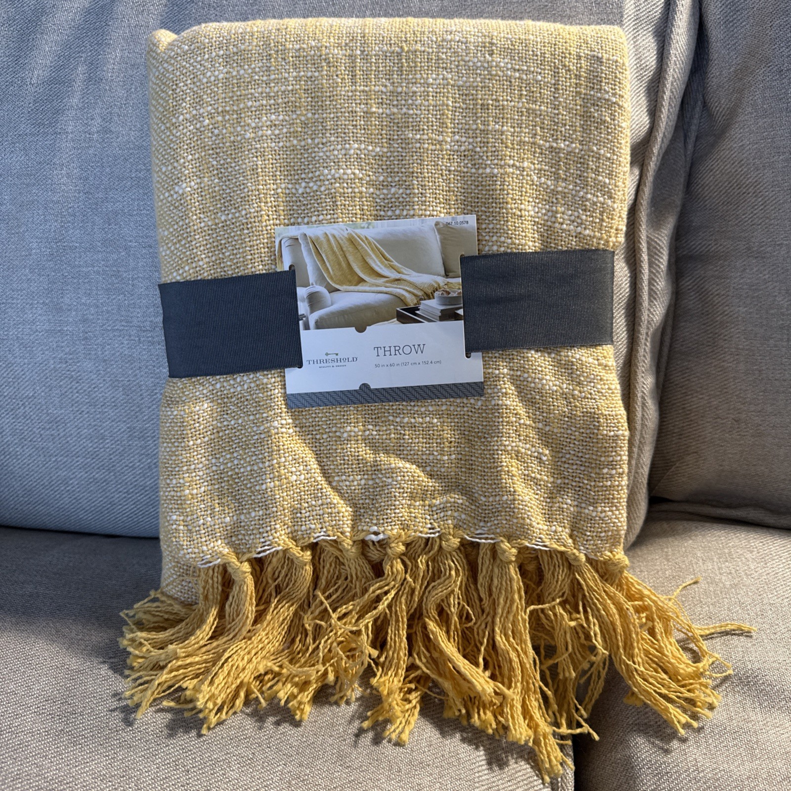 Threshold Studio 60×50″ Chunky Knit Throw Blanket Sunflower Fringe 100% Cotton