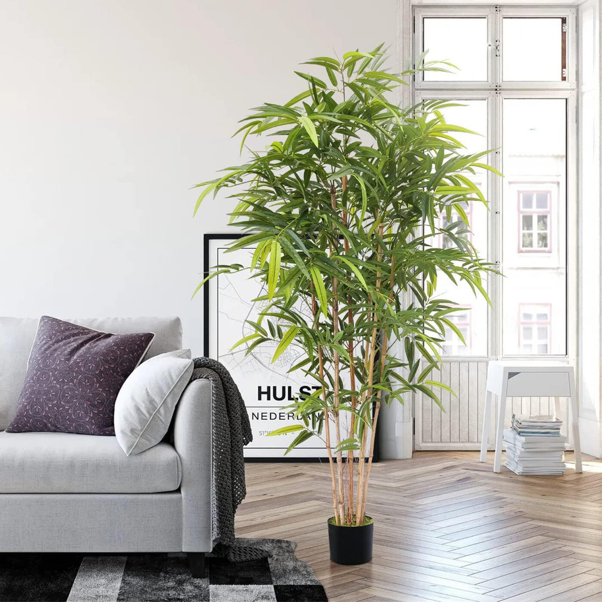 Artificial Bamboo Tree, Fake Plants for Home Decor, Natural Wood Trunk