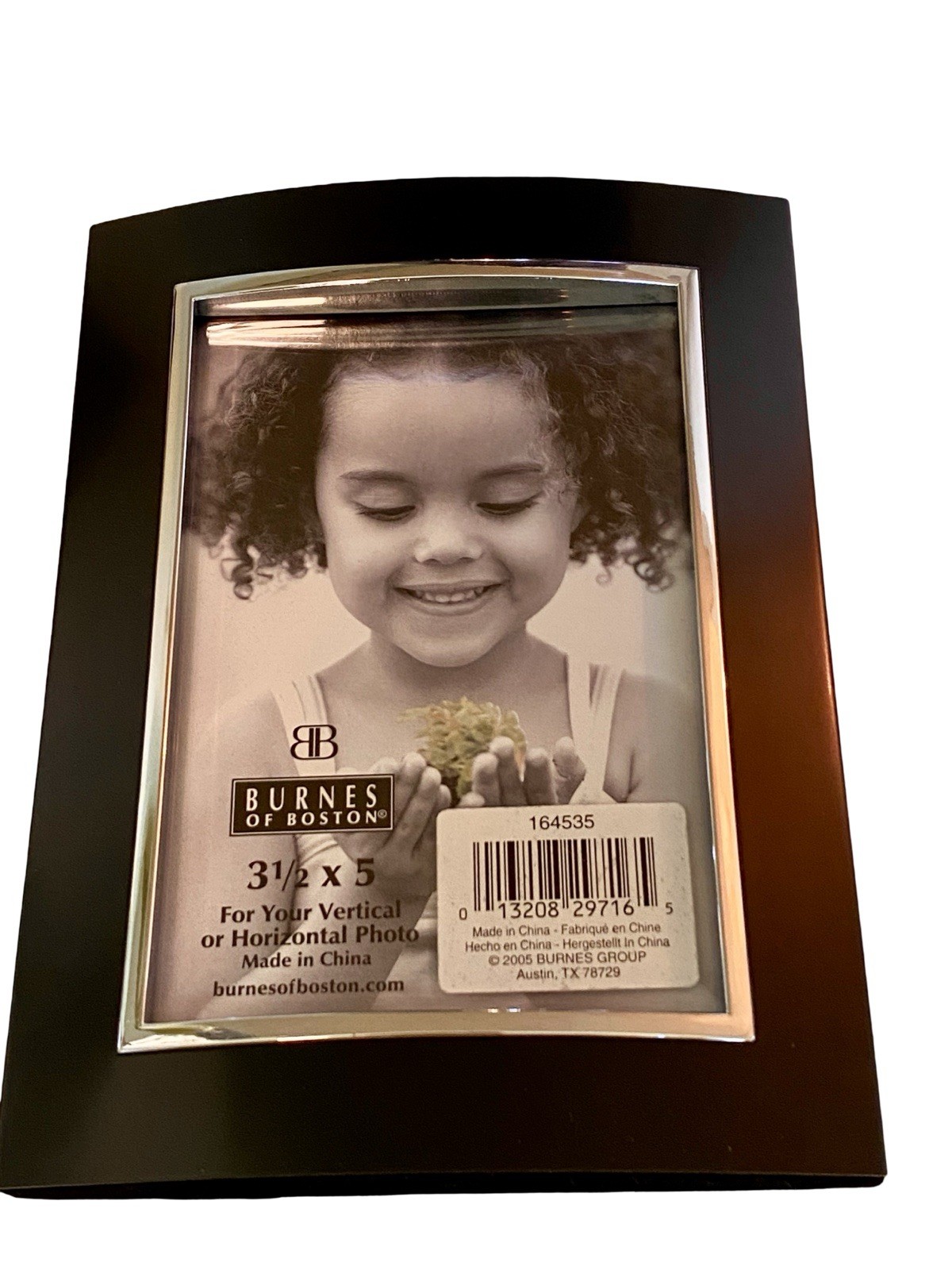 NEW Burnes of Boston 3.5″ x 5″ Black Picture Photo Frame Silver Trim With Box
