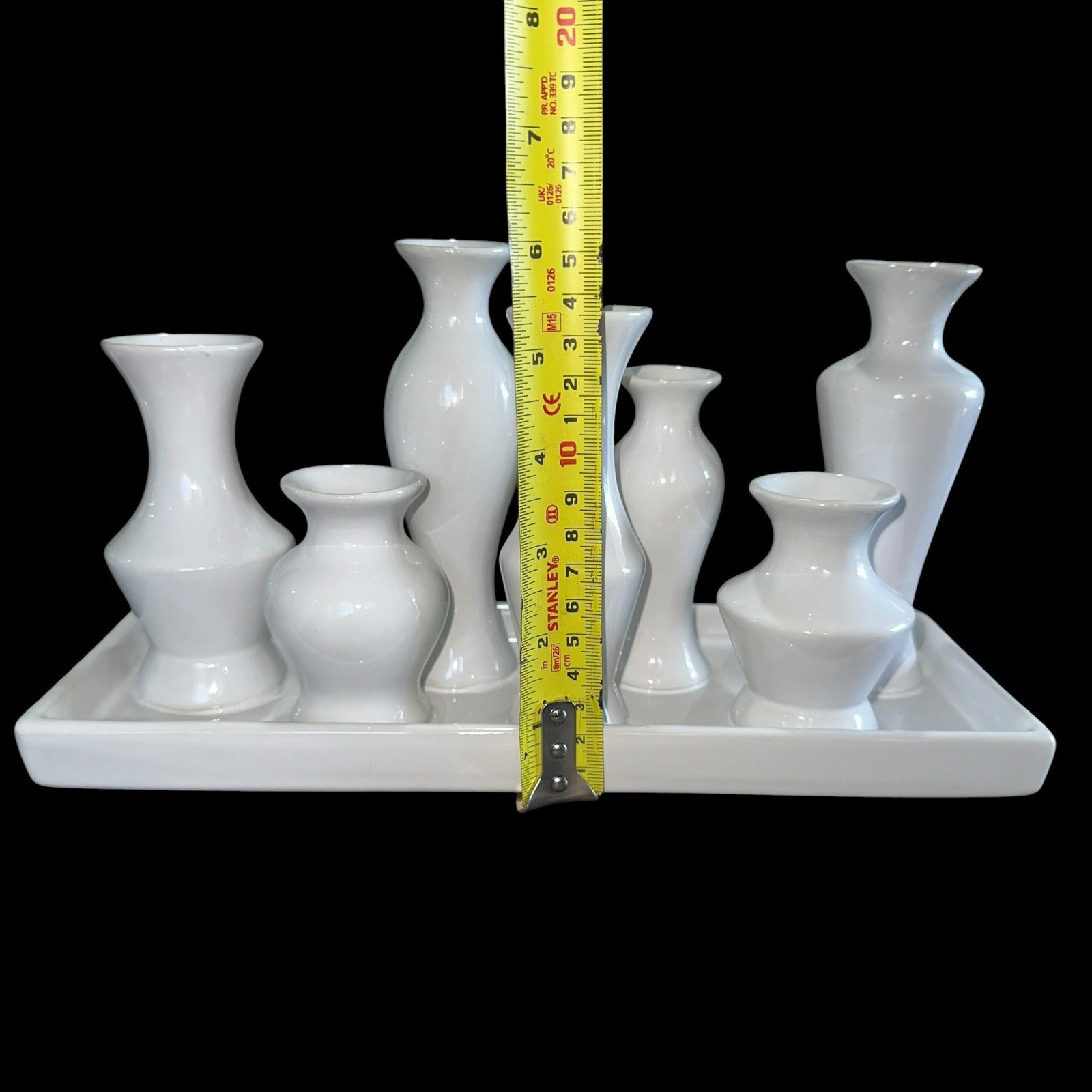 7 Bud Vases Attached Together On The Base, Ceramic Unique Art Deco White