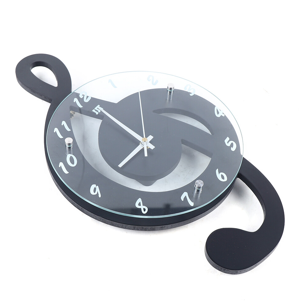 Modern Musical Note Glass Wall Clock Living Room Hanging Clocks Silent 9.5″ US