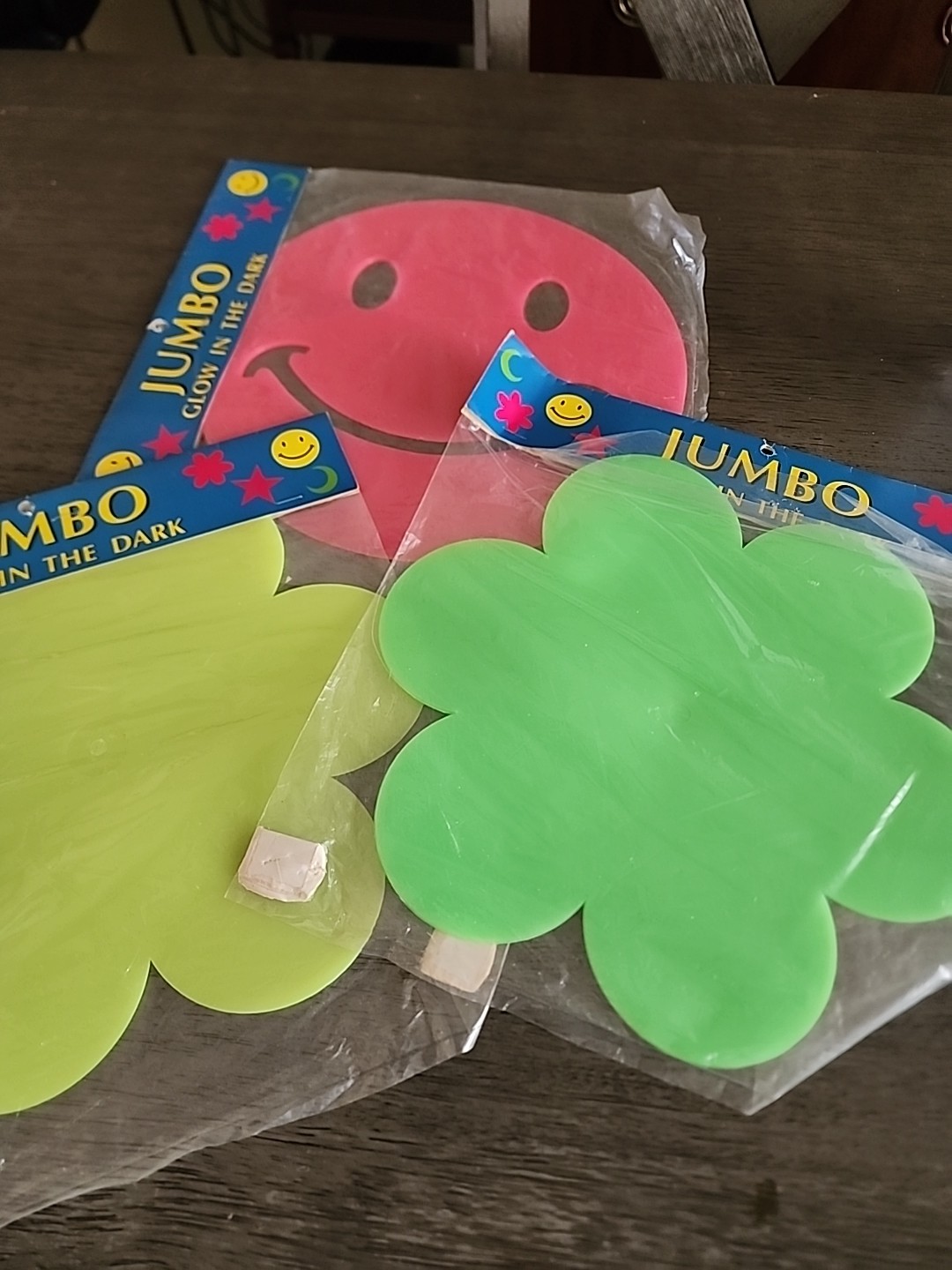 3 Vintage 1990s Jumbo Glow In The Dark Wall Decor Smiley Face Flowers Retro Dorm