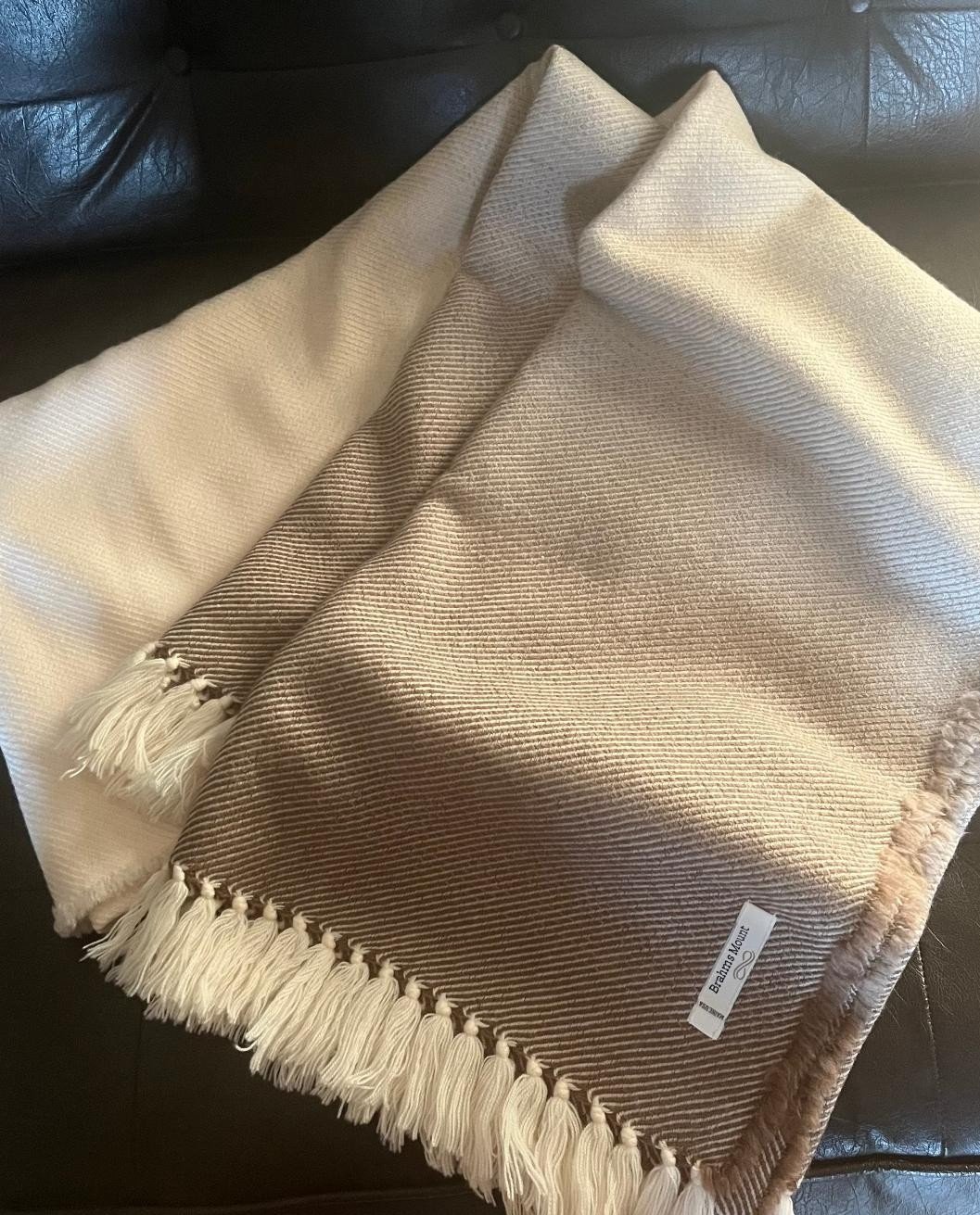 Brahms Mount Ombre Wool Throw Oatmeal Gradient Blend Fringed 50×75″ USA New