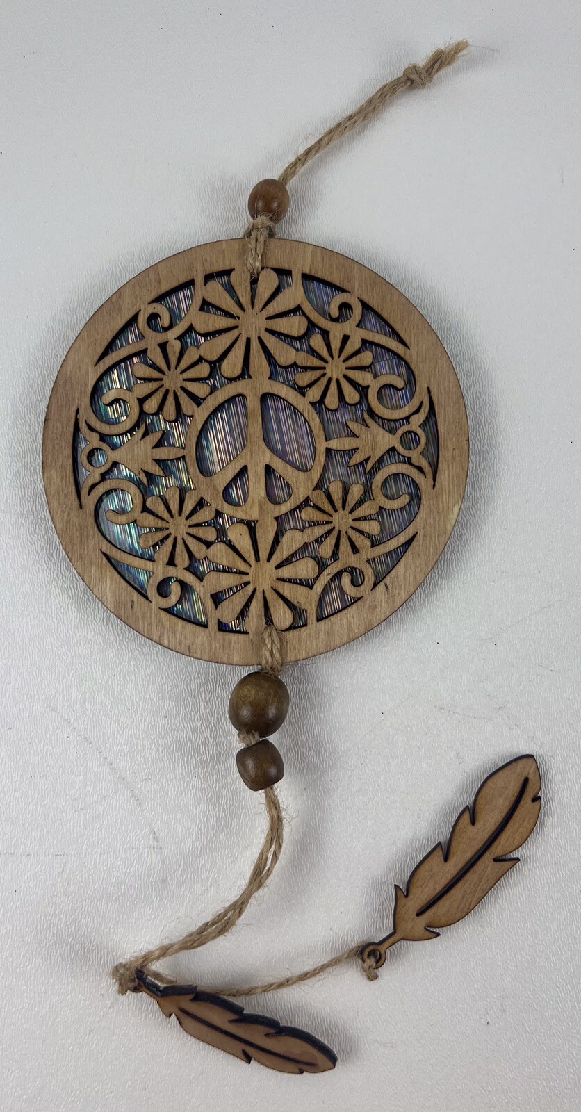 Peace Sign Daisys Suncatcher Wood Lasercut Iridescent Reflective Colors Wood