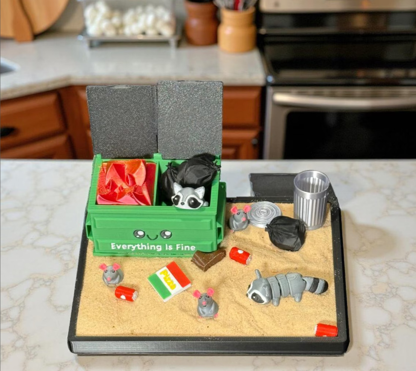 Garbage Fire Zen Garden: Funny Desk Toy with Raccoons