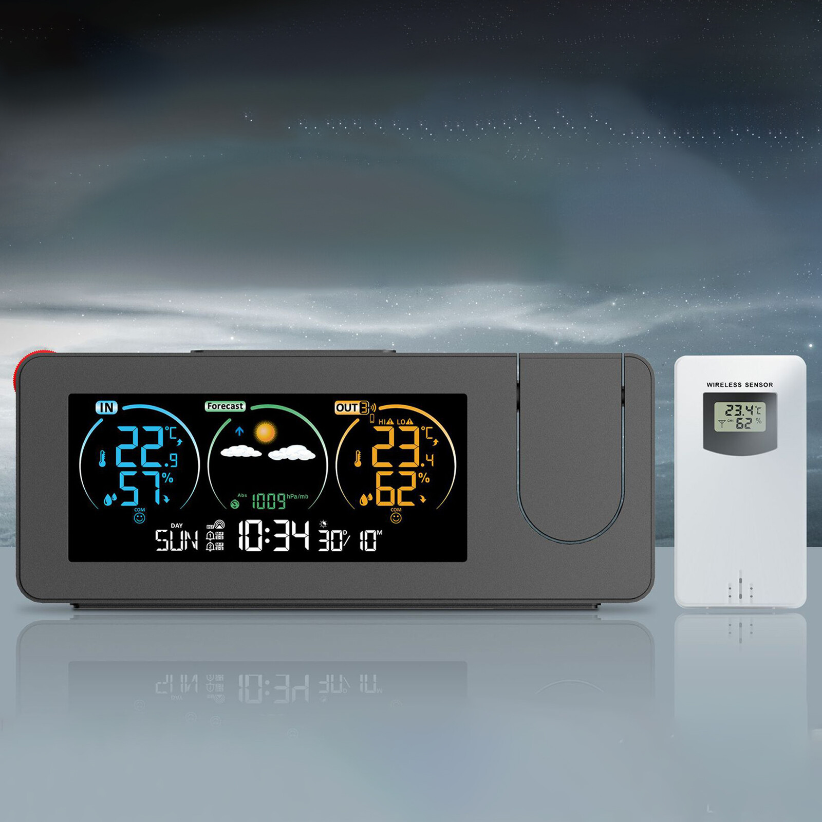 Electronic Projection Alarm Clock Projector Radio-controlled Time Snooze Weather