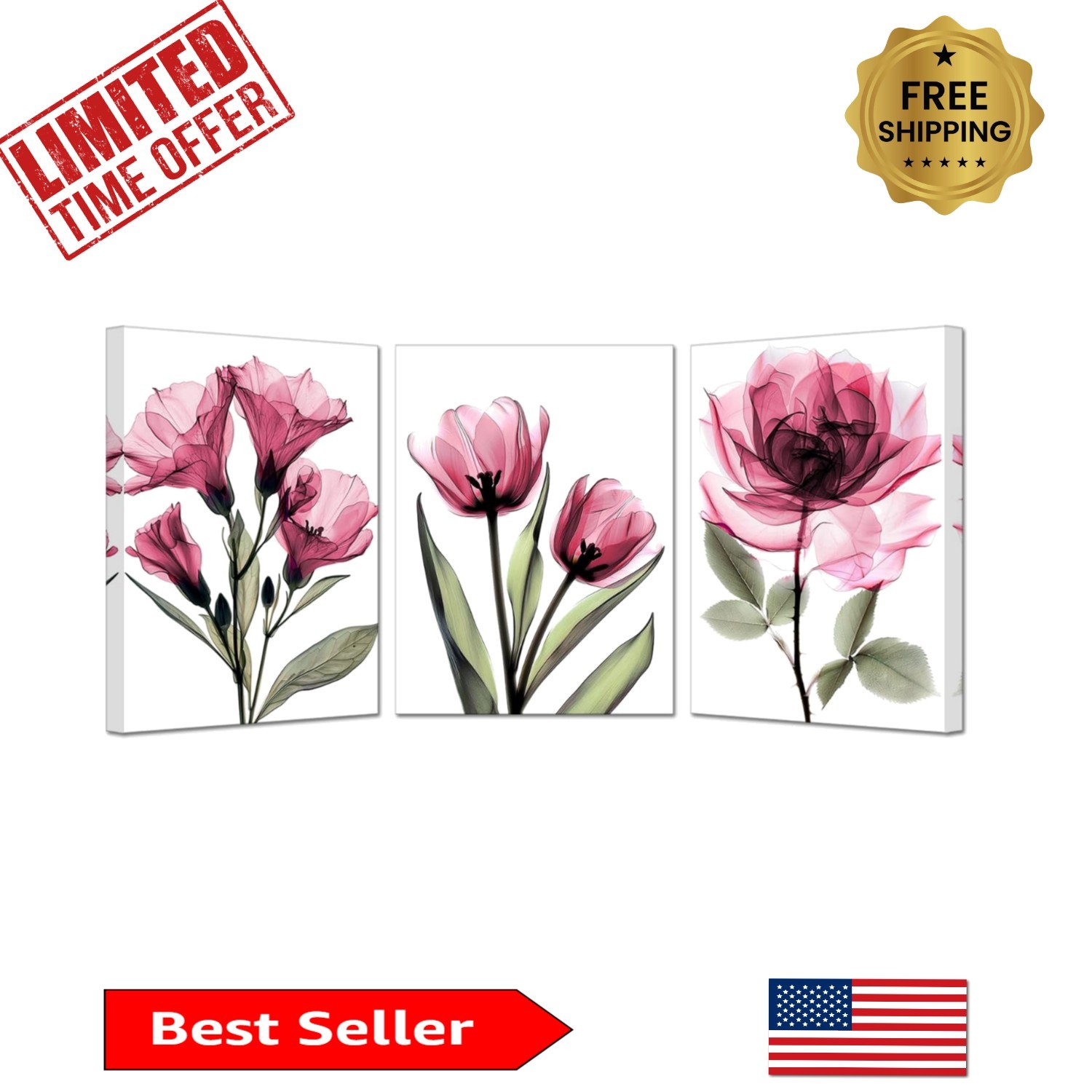 Water Resistant 3-Piece Floral Canvas Wall Art Set – 12×16” for Any Room
