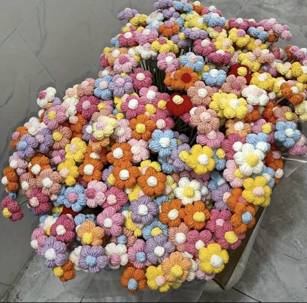 50pcs Crochet Flower Appliques – Handmade Knitted Yarn Flowers In Assorted Color