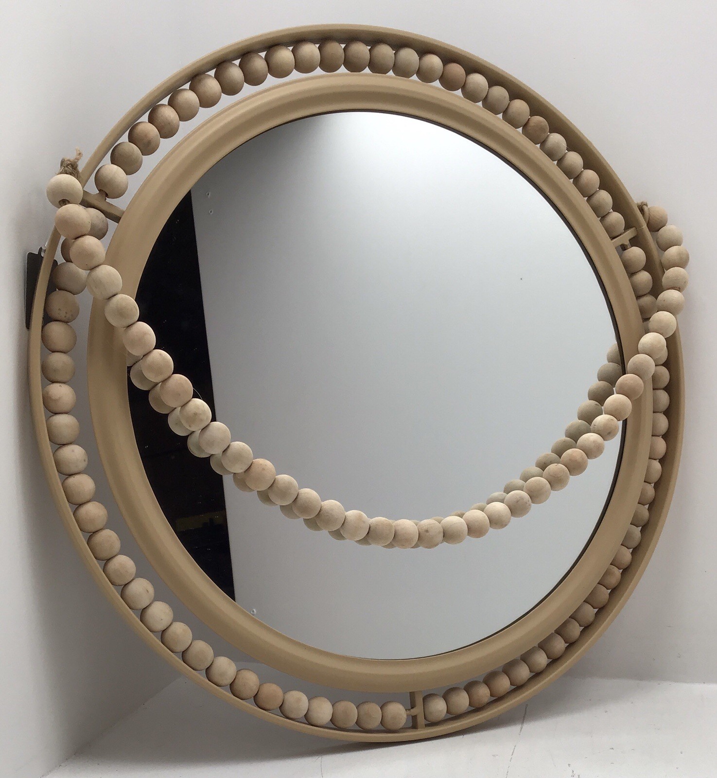 Transpac Goldtone Everyday Natural Beaded Hanging Mirror 18.7”
