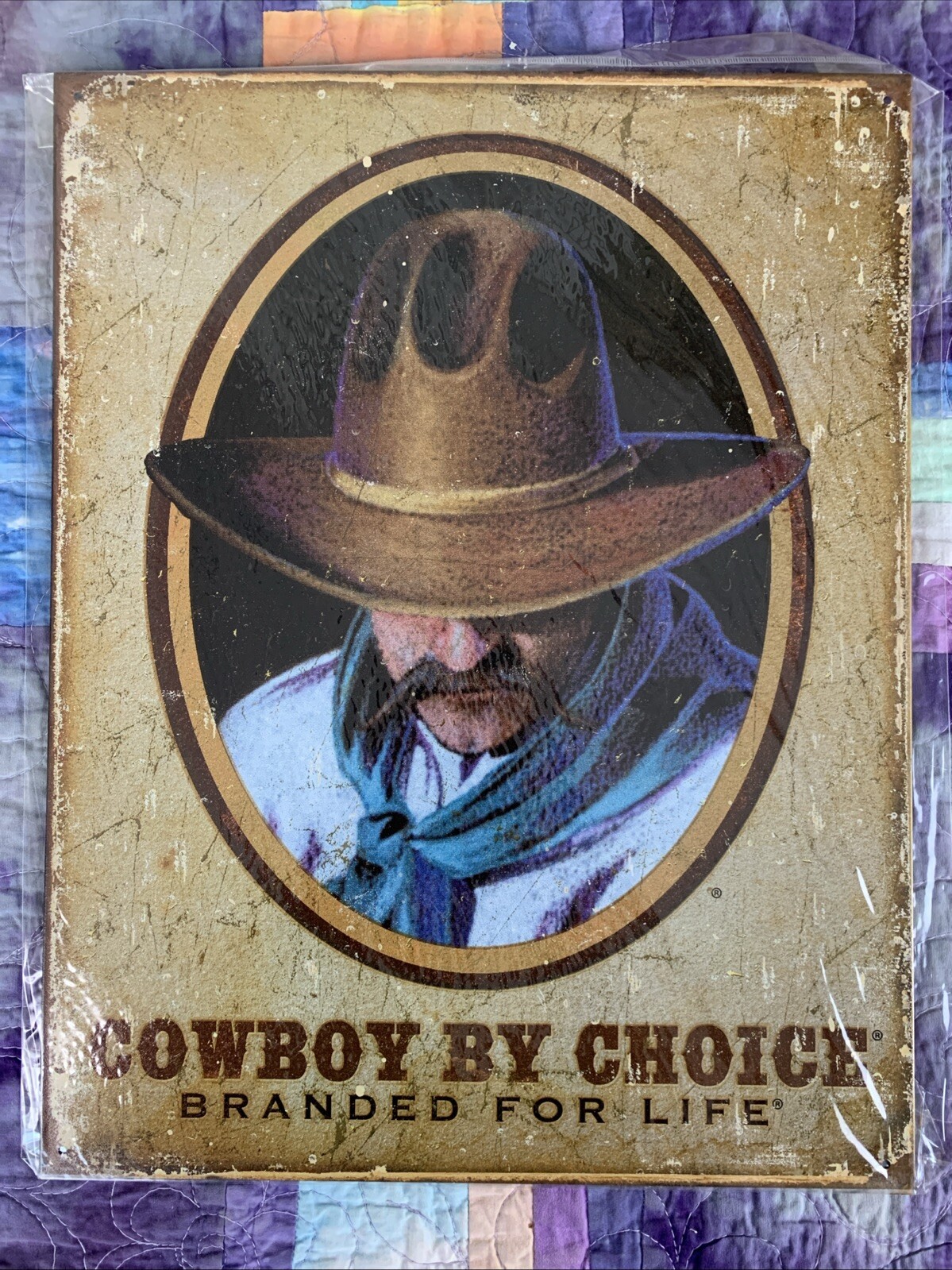 Cowboy By Choice Branded For Life Metal 12.5×16 Sign Decor Bar Man Cave Shop