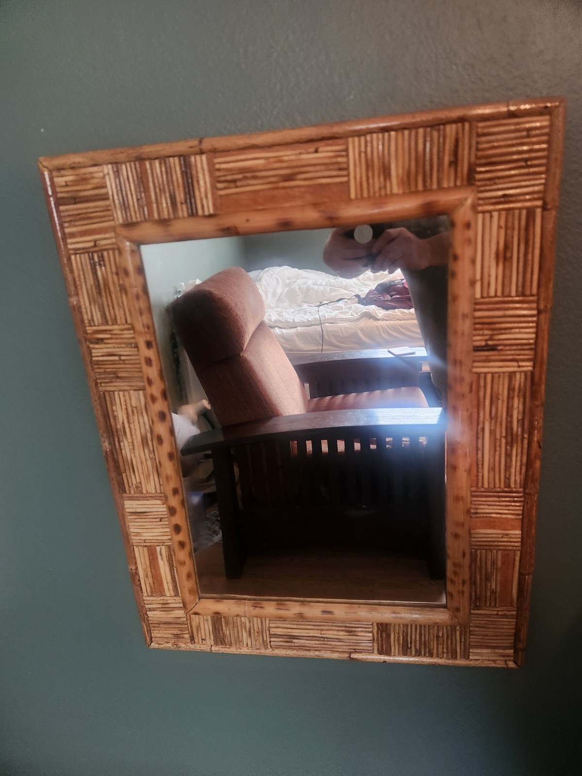Vintage Coastal Boho MCM Tortoise Bamboo Rectangle Framed Mirror – 27” x 22”
