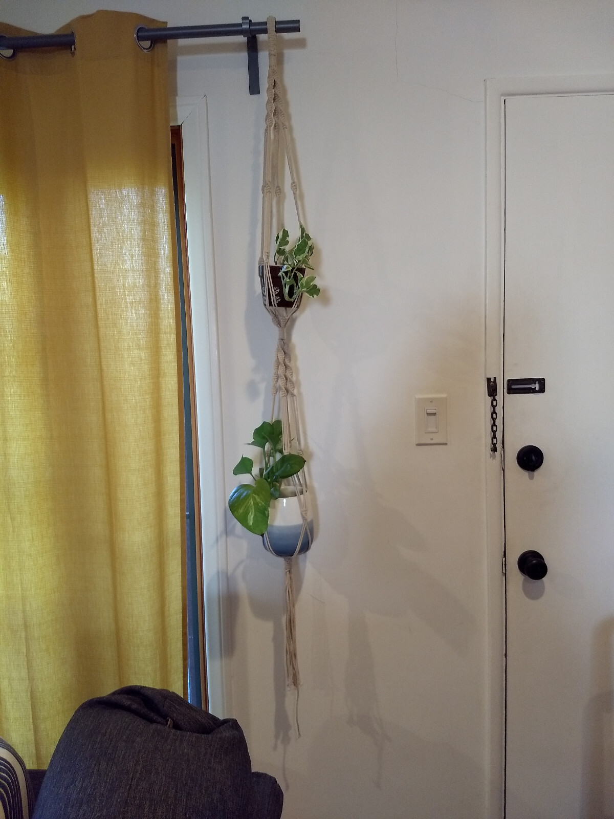 Macrame Plant Hanger Double Two Tier Rope Loop Long Fringe 62″ Inch Rope Loop