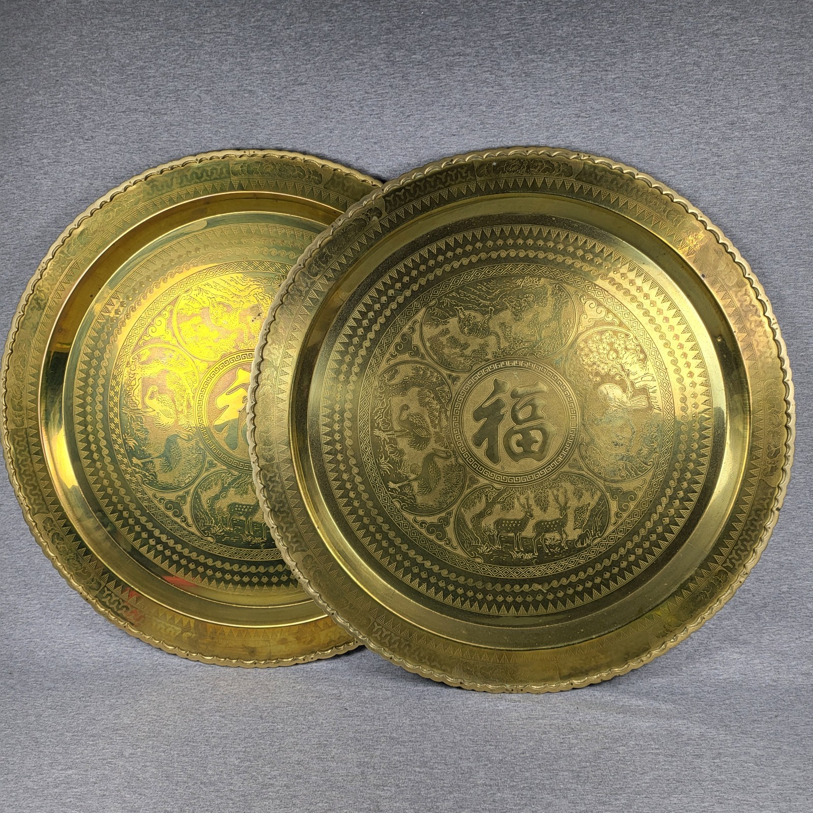 Vintage Pair Of Ornate Brass Wall Décor, Blessing Plate 24″ MCM Or Table Top