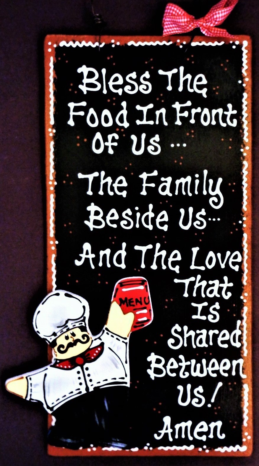 FAT CHEF Kitchen BLESSING PRAYER SIGN Wall Art Hanger Plaque Bistro Cucina Decor