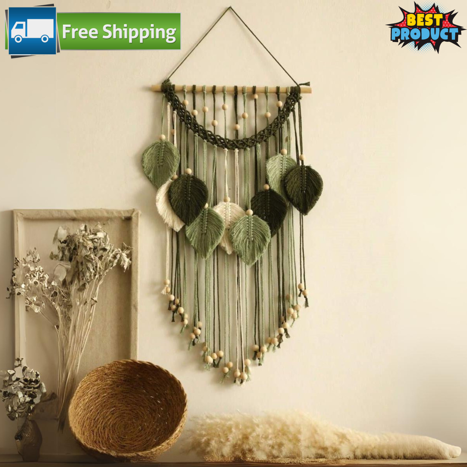 Macrame Leaves Wall Hanging Chic Feather Boho Macrame Wall Decor Handmade Tassel