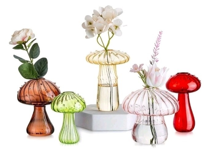 Mushroom Vase Set, Glass Vases 5pc NIB