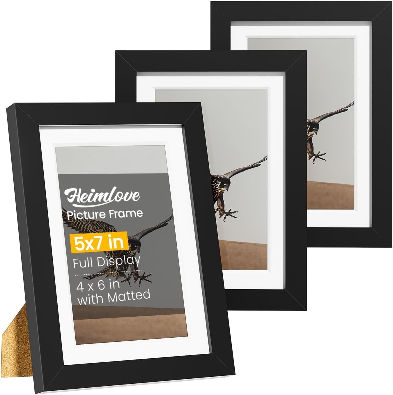 5X7 Picture Frames 2 or 3 with Mat to Display 4X6 Picture,Plastic Black Photo