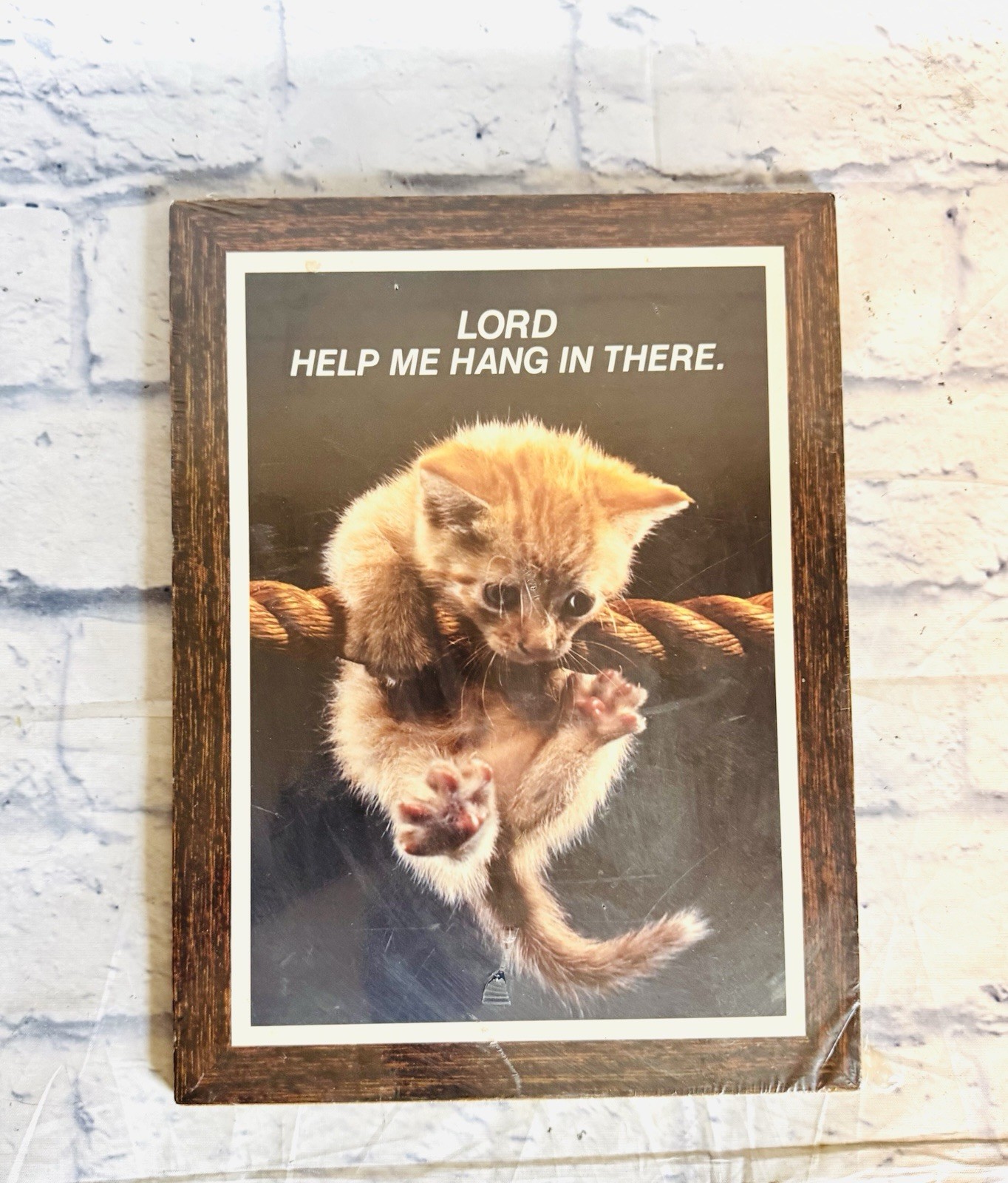 New Vtg 70’s Plaque “Lord Help Me Hang In There” Kitten Theme Wooden – Sealed