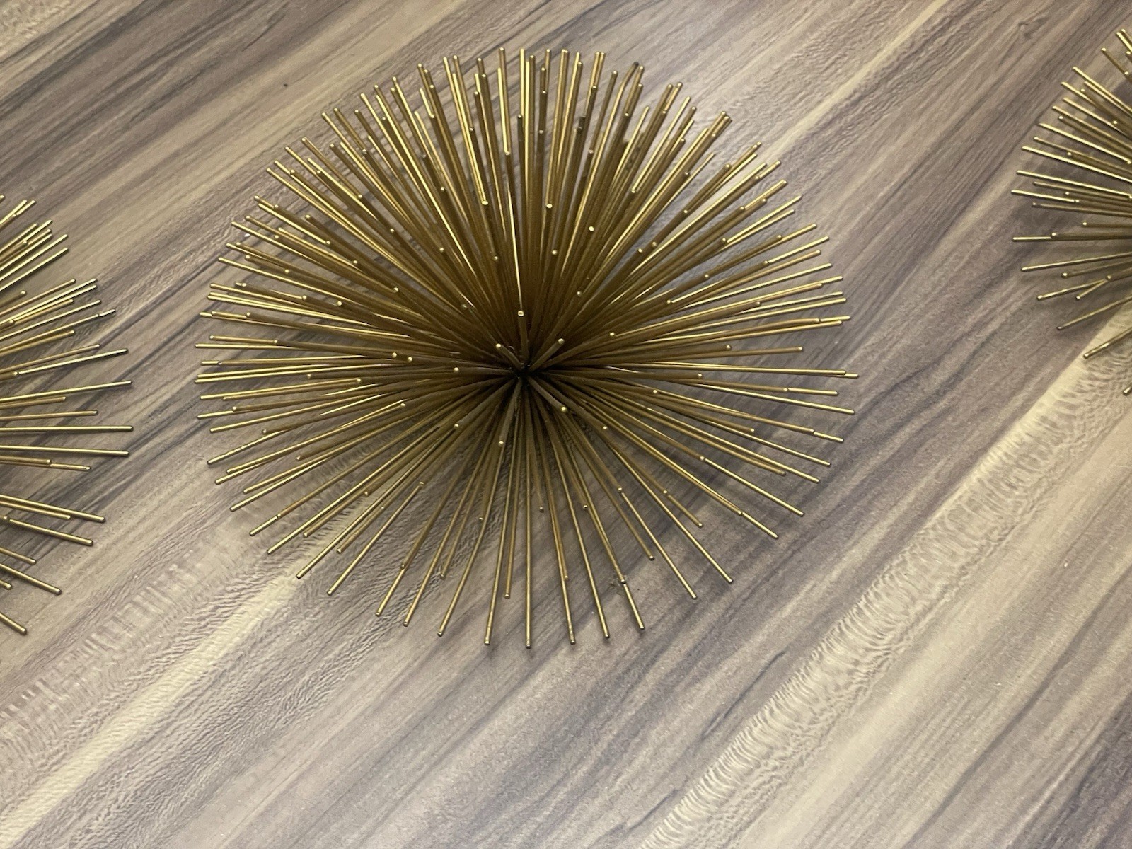 Set of 3 Metal Starburst Atomic Sea Urchin Wall Decor Bronze to Black Retro Look